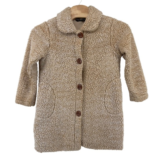 Knapp Studio Womens Medium Sherpa Fleece Teddy Coat Button Snap Front Collar Tan - Picture 3 of 9
